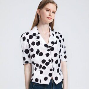 Vintage Rouie Cotton Polka Dot Short Sleeve Blazer Jacket White Black 90s Retro